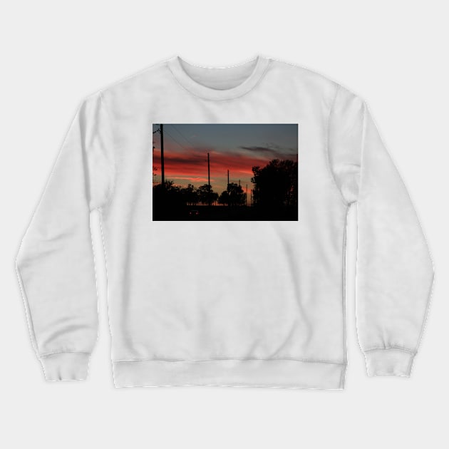 COUNTRY ROAD BLAZING RED SUNSET WITH CLOUD'S AND ROAD Crewneck Sweatshirt by ROBERTDBROZEK